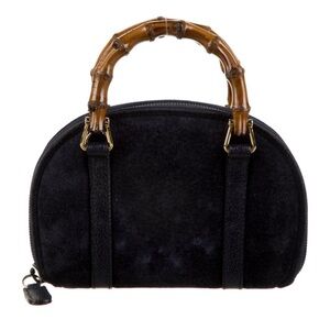 Gucci mini black canvas bamboo handle crossbody bag